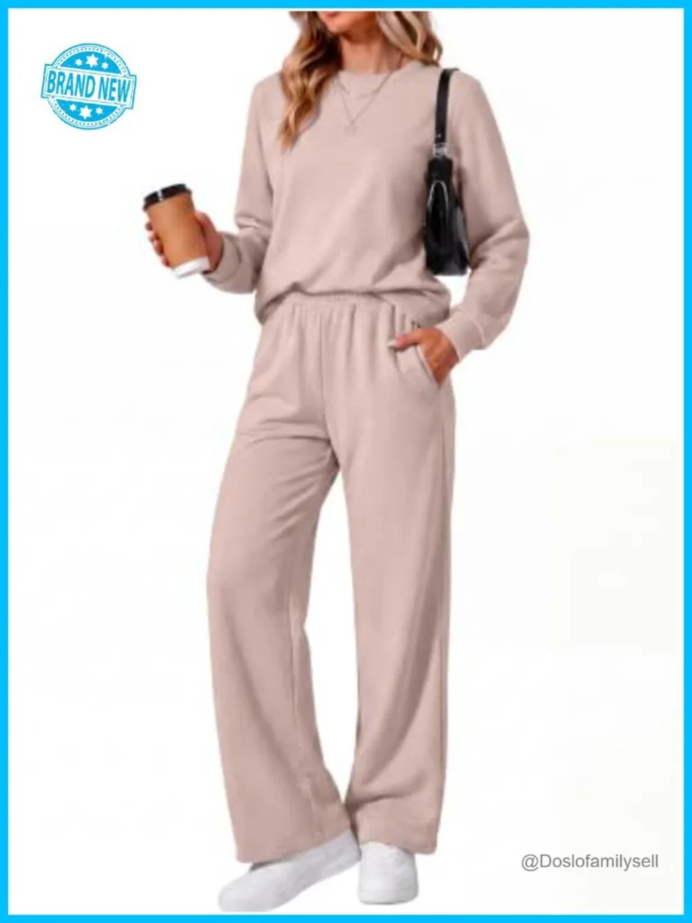 Women's 2 Piece Lounge Sweatsuit Set Long Sleeve Crewneck Top Wide Leg Pants